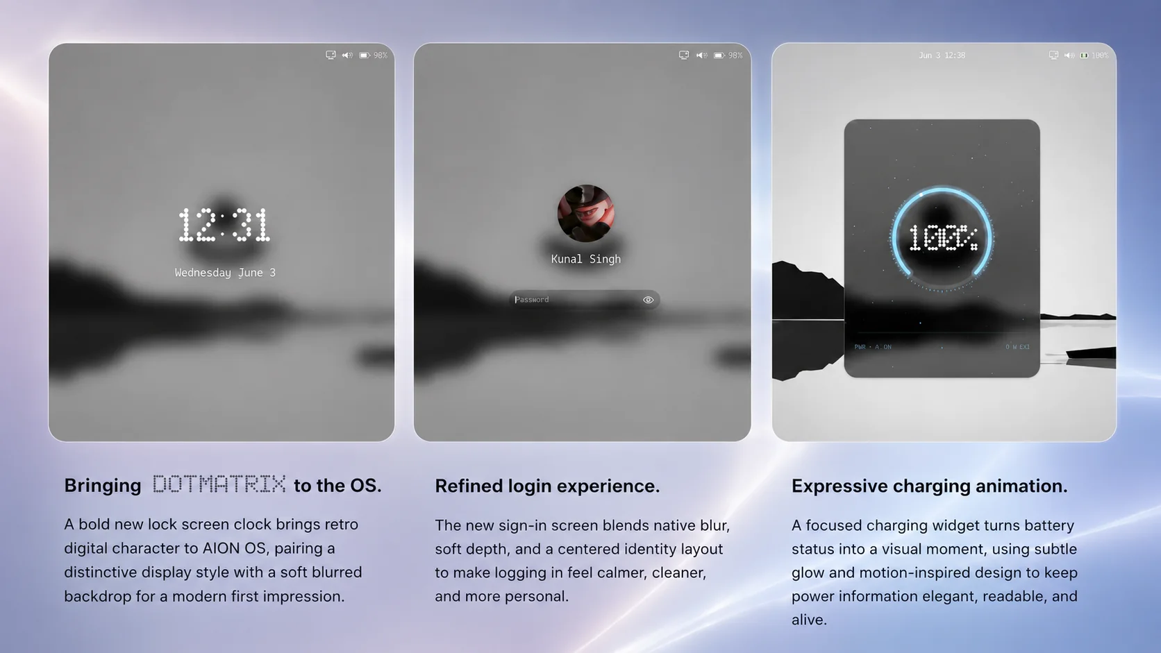 AION OS lock screen login and charging design