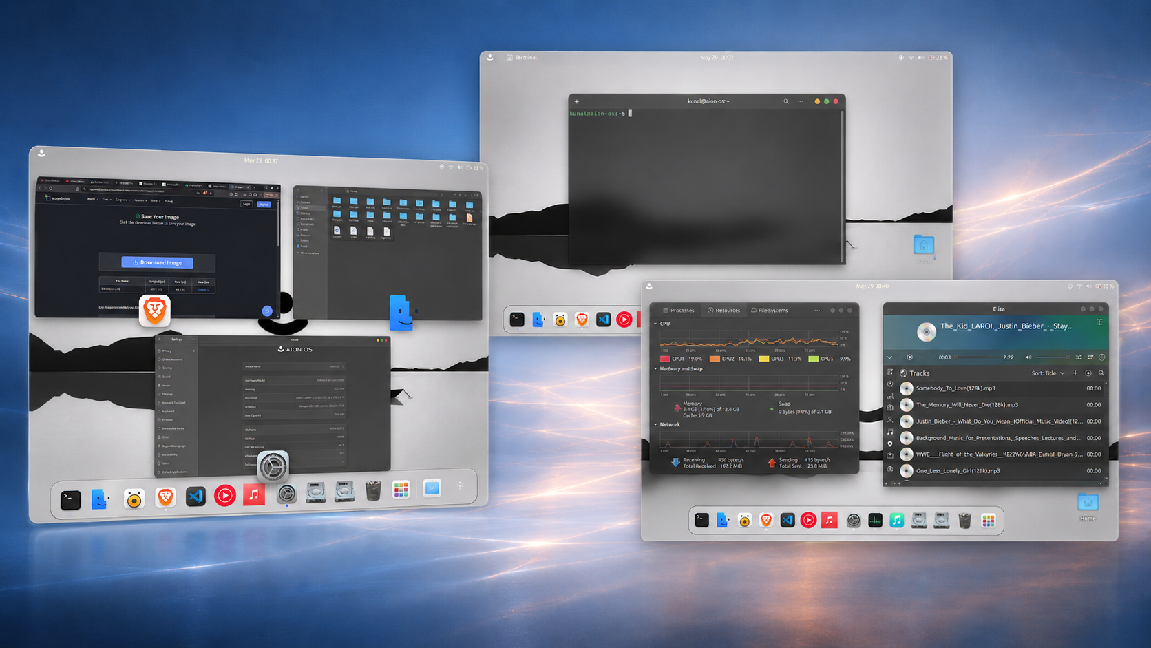 AION OS native blur across system surfaces
